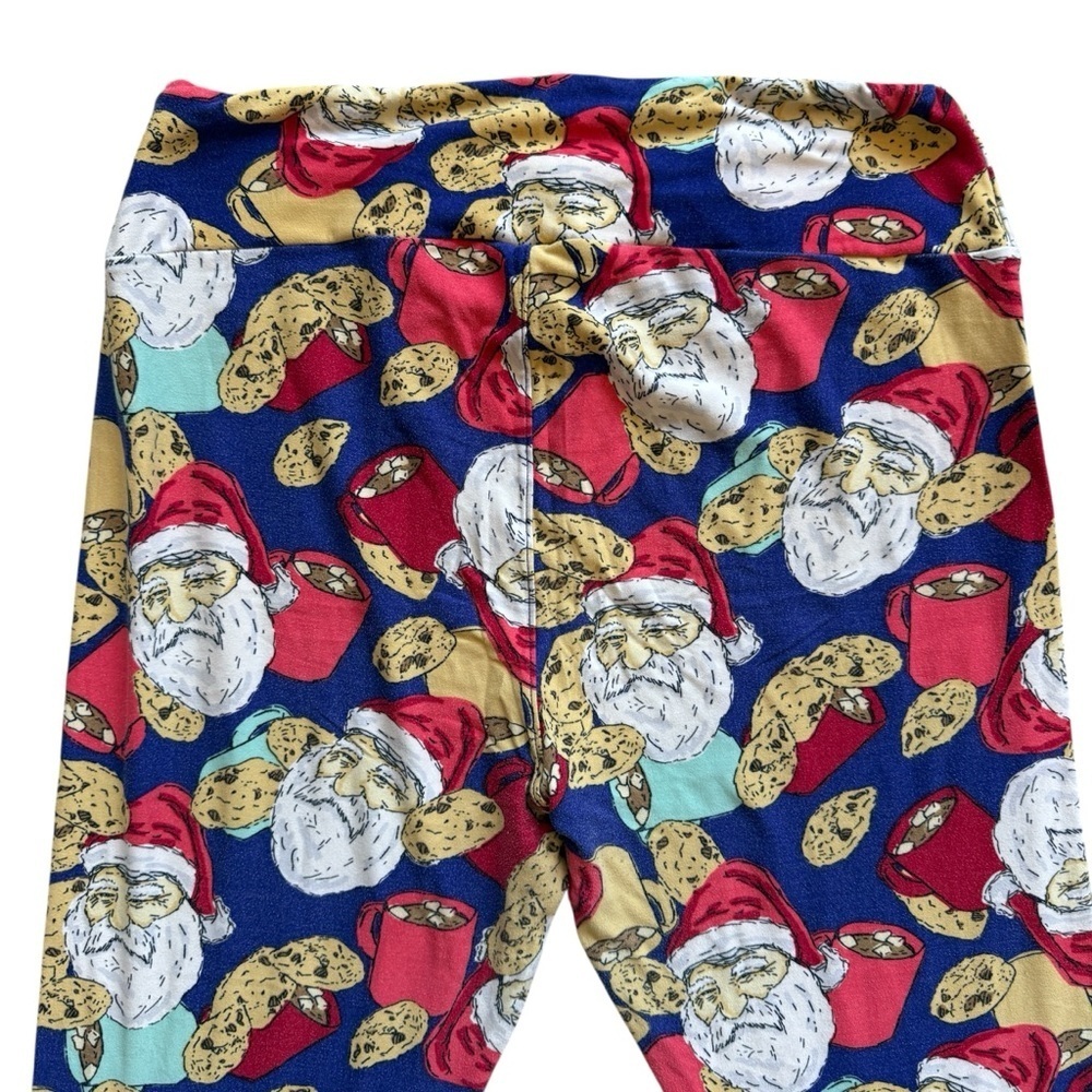LuLaRoe Leggings Womens 2XL Blue Santa Cookies Cocoa Christmas Print Stretch